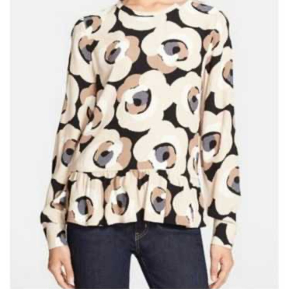 Kate Spade Deco Rose crepe‎ long-sleeve peplum blouse Women’s Size 0